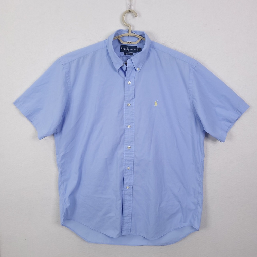 Polo Ralph Lauren Blake Button Up Shirt Mens L Blue Short Sleeve Cotton Preppy